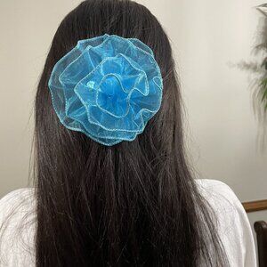 Sparkly Light Blue Medium Handmade Hair Bow With Clip. 5"x 3.5" bow